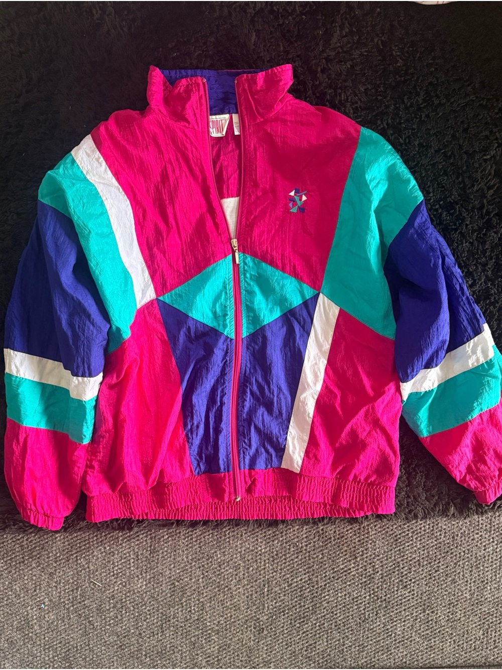 80s 90s BOLD SPIRIT Nylon Windbreaker Jacket Large Colorblock Track Sport
